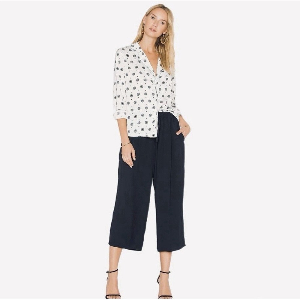 Vince Draped Drawstring Pant‎ High Waist Black Wide Leg Cropped Size Medium $183